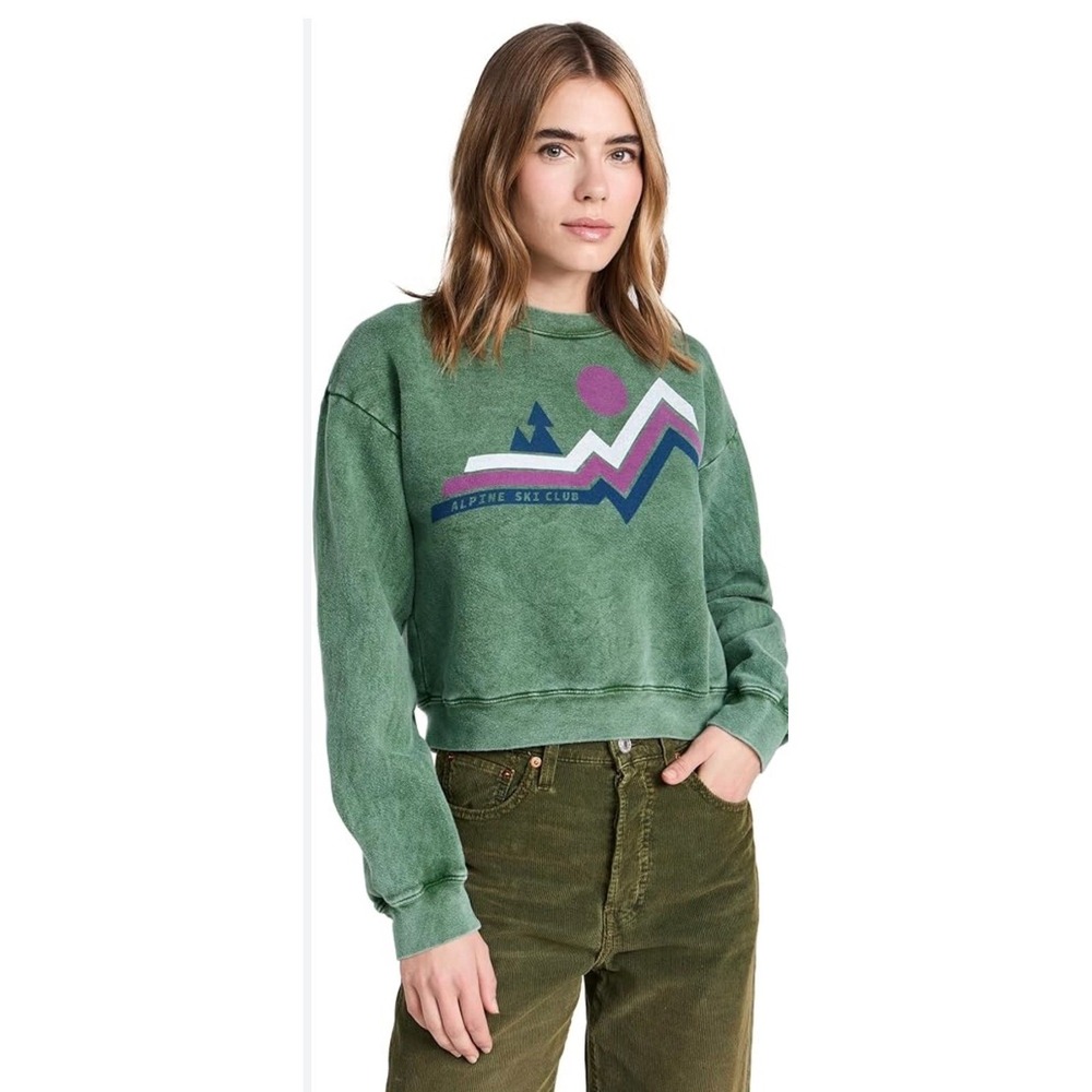 SUNDRY Women's Alpine Crop Sweatshirt Green‎ Mineral Wash Size 0/XS